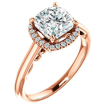 Cushion Moissanite Scroll Halo Engagement Ring