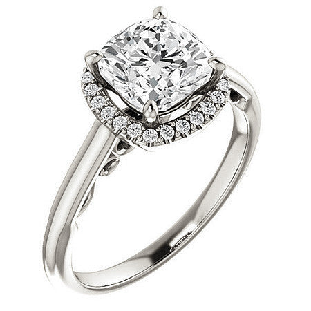 Cushion Moissanite Scroll Halo Engagement Ring