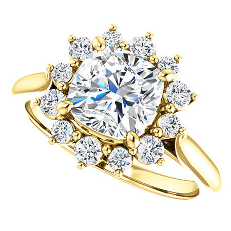 Cushion Moissanite Snowflake Halo Ring