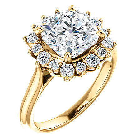 Cushion Moissanite Snowflake Halo Ring