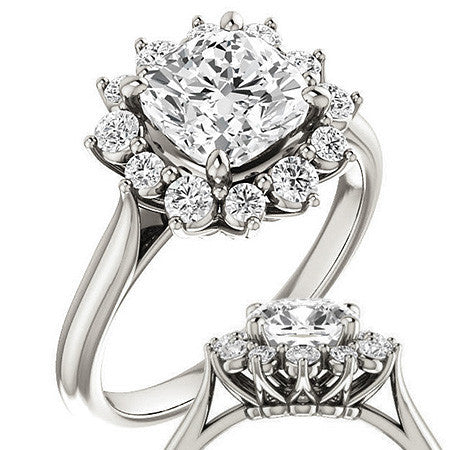 Cushion Moissanite Snowflake Halo Ring