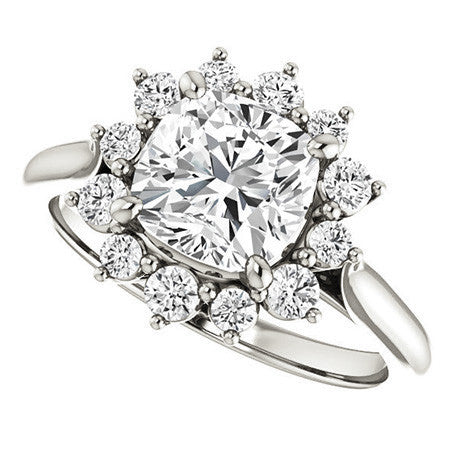 Cushion Moissanite Snowflake Halo Ring