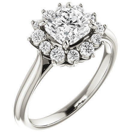 Cushion Moissanite Snowflake Halo Ring