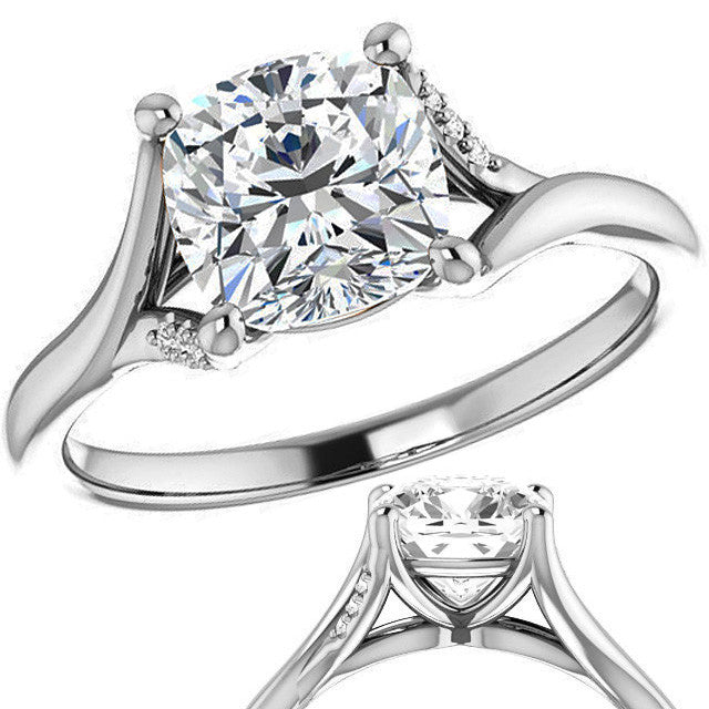 Cushion Split Shank Accented Cathedral Moissanite Engagement Ring