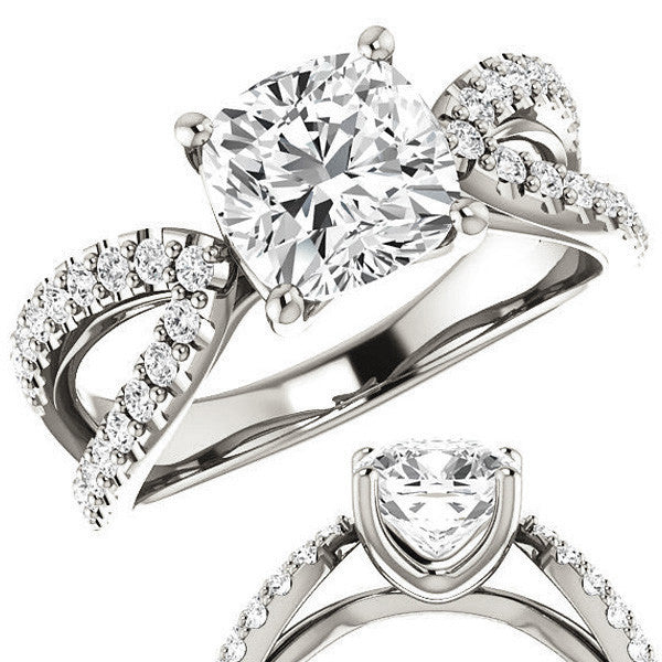 Cushion Moissanite Infinity Style Engagement Ring