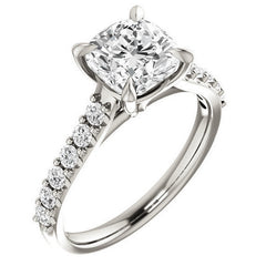 Cushion Cut Moissanite Cathedral Engagement Ring