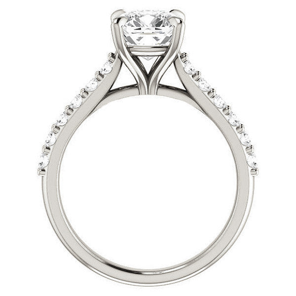 Cushion Cut Moissanite Cathedral Engagement Ring