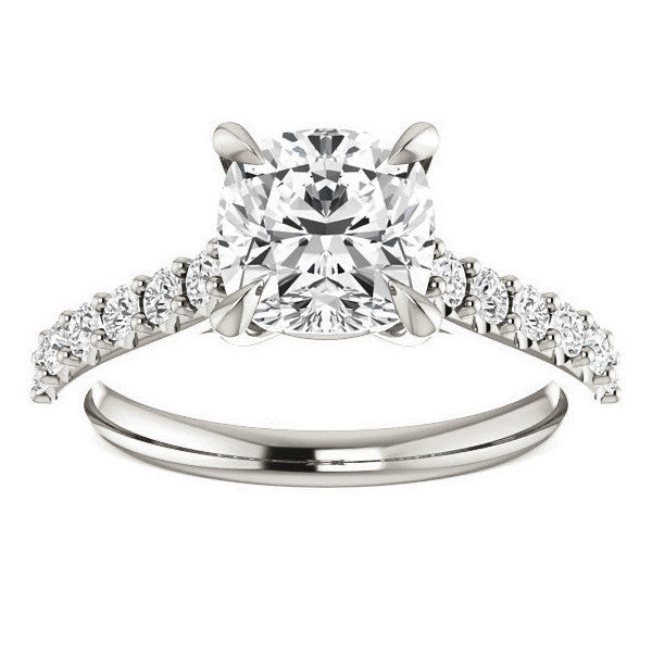 Cushion Cut Moissanite Cathedral Engagement Ring