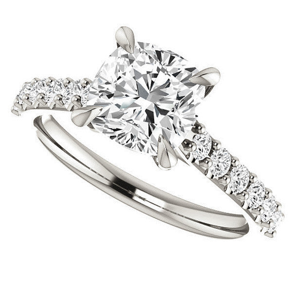Cushion Cut Moissanite Cathedral Engagement Ring