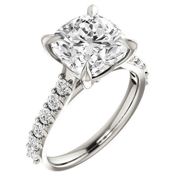Cushion Cut Moissanite Cathedral Engagement Ring