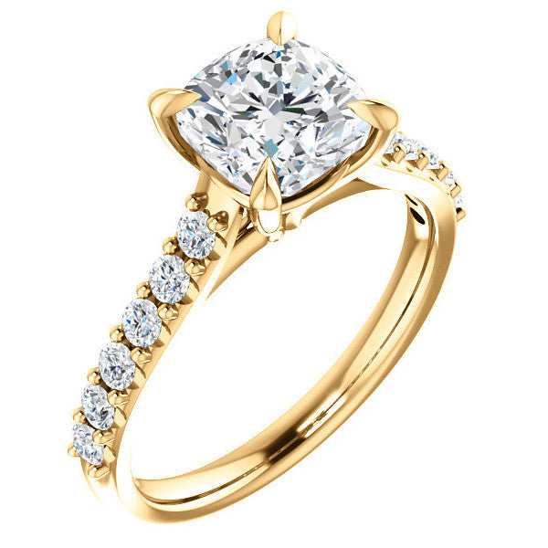 Cushion Cut Moissanite Cathedral Engagement Ring