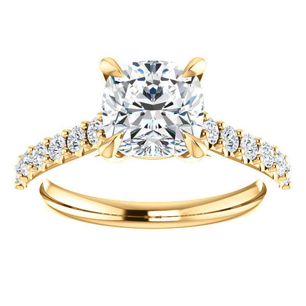 Cushion Cut Moissanite Cathedral Engagement Ring