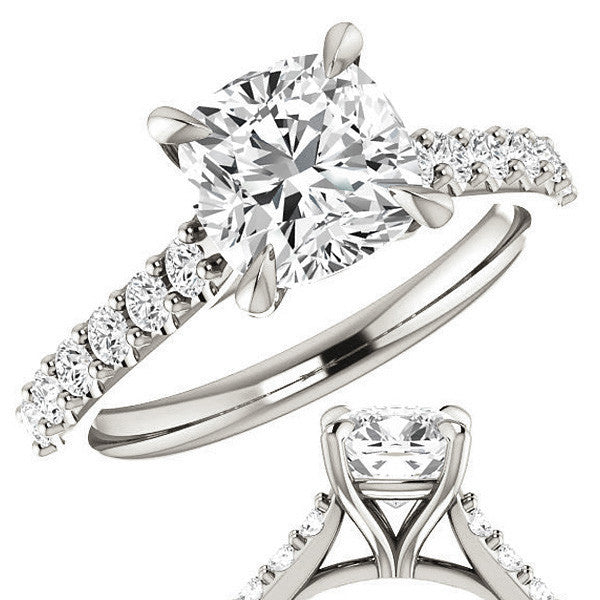 Cushion Cut Moissanite Cathedral Engagement Ring