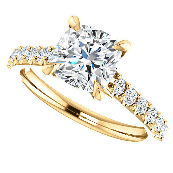 Cushion Cut Moissanite Cathedral Engagement Ring