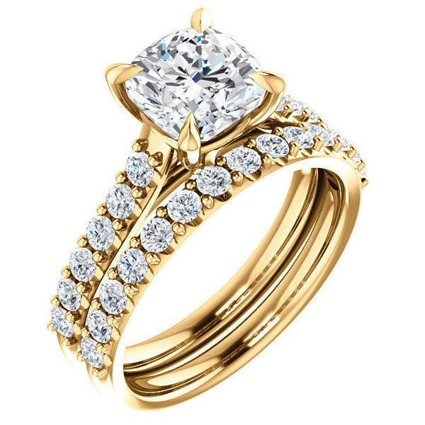 Cushion Cut Moissanite Cathedral Engagement Ring