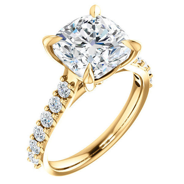 Cushion Cut Moissanite Cathedral Engagement Ring