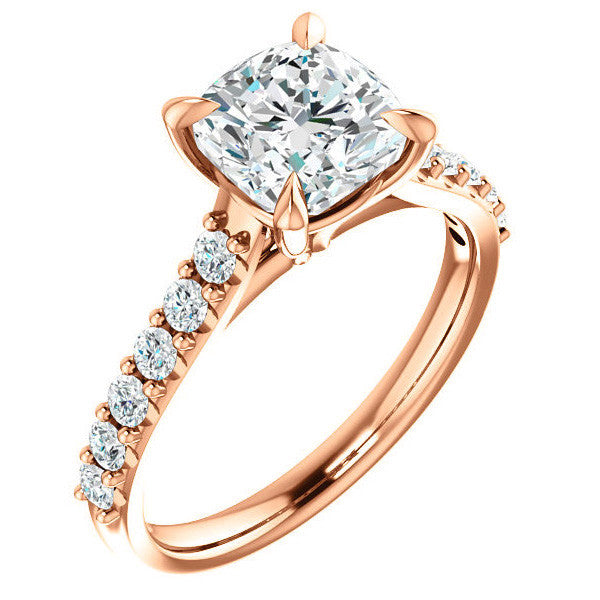 Cushion Cut Moissanite Cathedral Engagement Ring