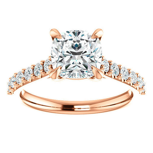 Cushion Cut Moissanite Cathedral Engagement Ring