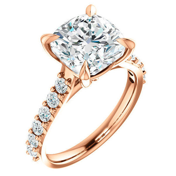 Cushion Cut Moissanite Cathedral Engagement Ring