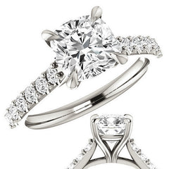 Cushion Cut Moissanite Cathedral Engagement Ring