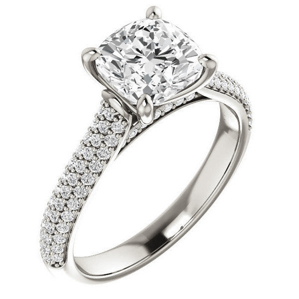Cushion Moissanite Pave Cathedral Engagement Ring