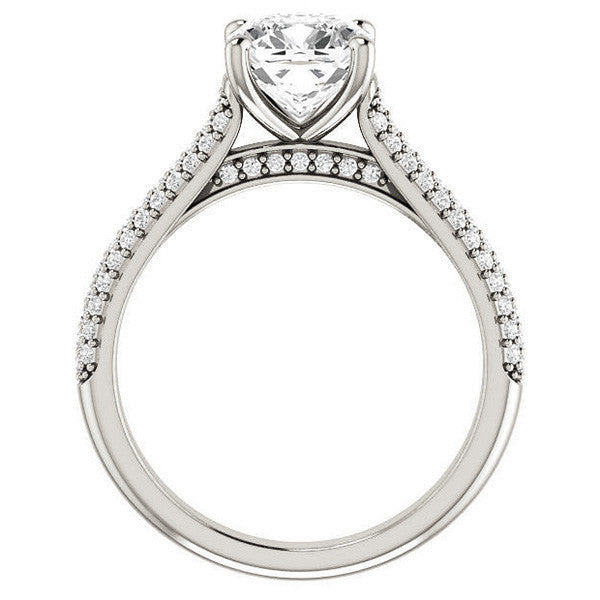 Cushion Moissanite Pave Cathedral Engagement Ring