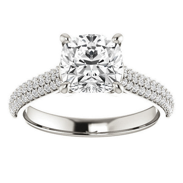 Cushion Moissanite Pave Cathedral Engagement Ring