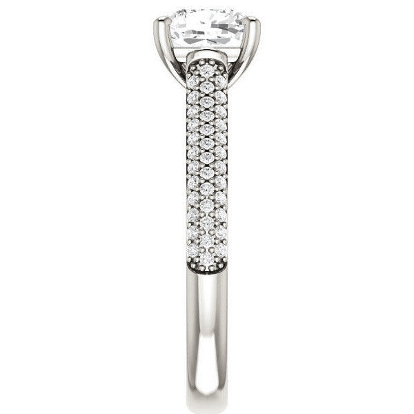 Cushion Moissanite Pave Cathedral Engagement Ring