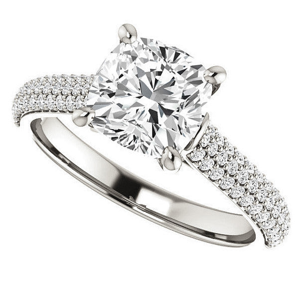 Cushion Moissanite Pave Cathedral Engagement Ring