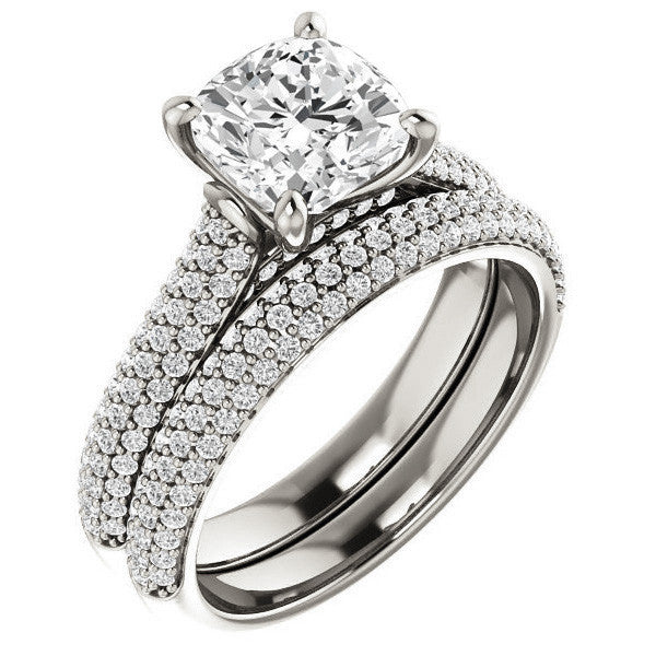 Cushion Moissanite Pave Cathedral Engagement Ring