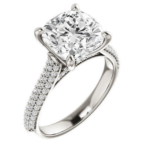 Cushion Moissanite Pave Cathedral Engagement Ring