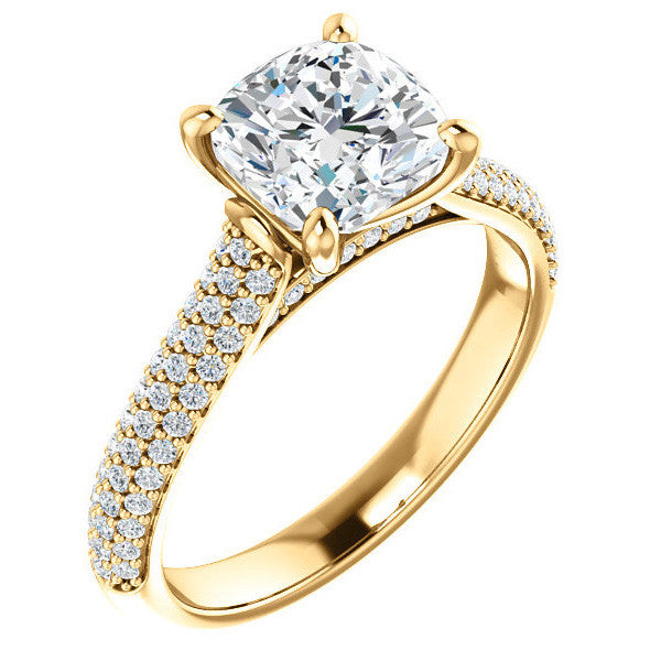 Cushion Moissanite Pave Cathedral Engagement Ring