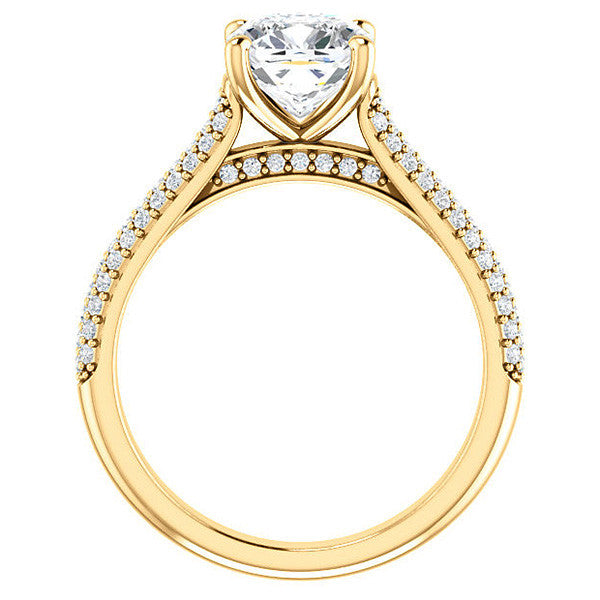 Cushion Moissanite Pave Cathedral Engagement Ring