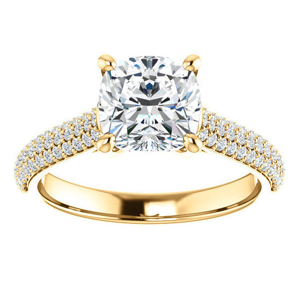 Cushion Moissanite Pave Cathedral Engagement Ring