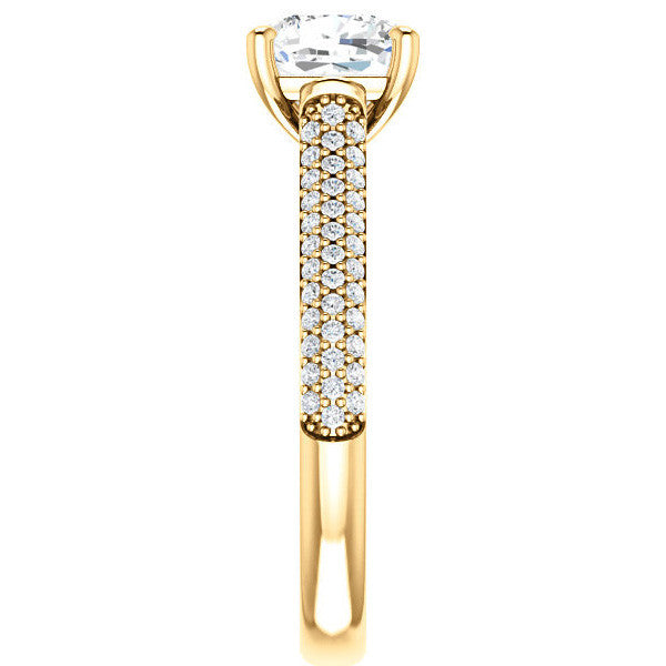 Cushion Moissanite Pave Cathedral Engagement Ring