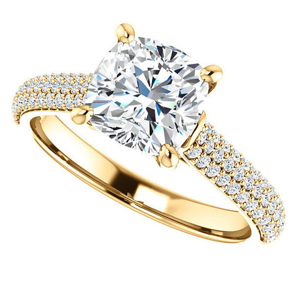 Cushion Moissanite Pave Cathedral Engagement Ring