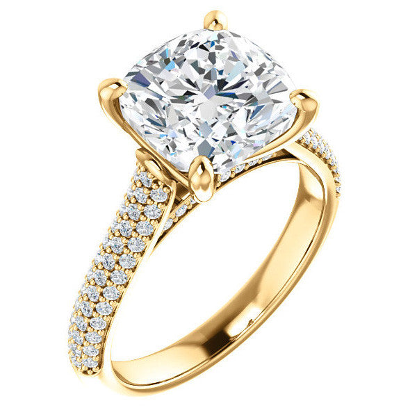 Cushion Moissanite Pave Cathedral Engagement Ring