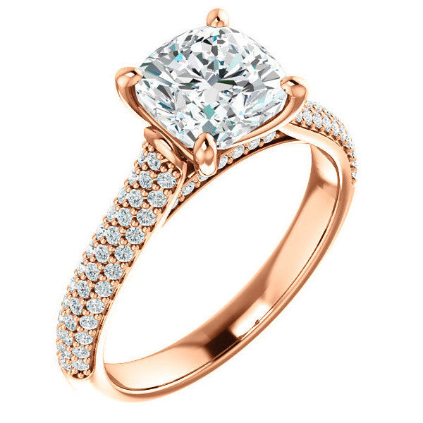 Cushion Moissanite Pave Cathedral Engagement Ring