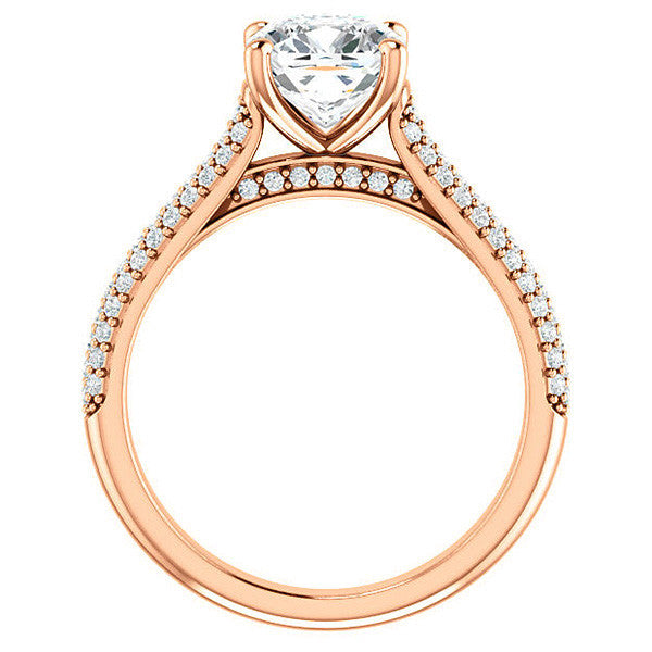 Cushion Moissanite Pave Cathedral Engagement Ring