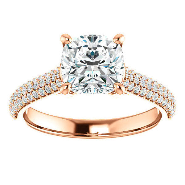 Cushion Moissanite Pave Cathedral Engagement Ring