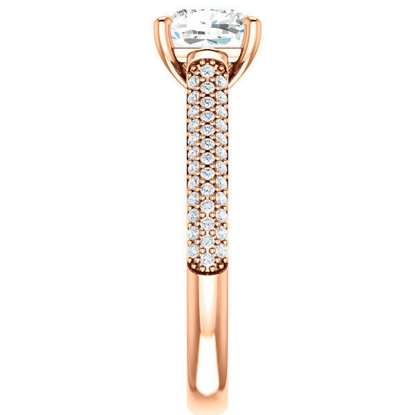 Cushion Moissanite Pave Cathedral Engagement Ring