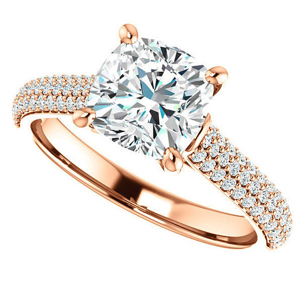 Cushion Moissanite Pave Cathedral Engagement Ring