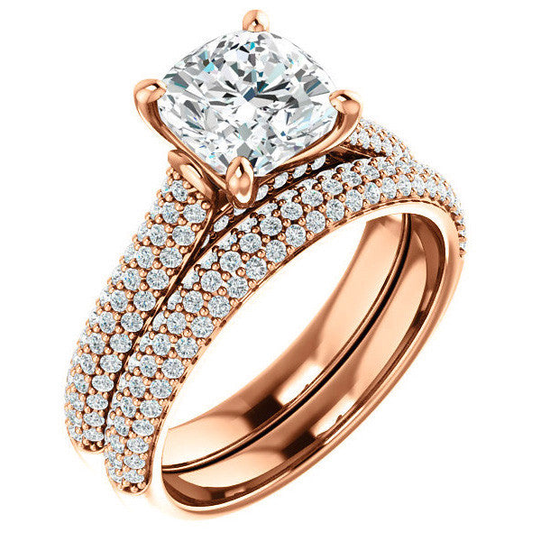 Cushion Moissanite Pave Cathedral Engagement Ring