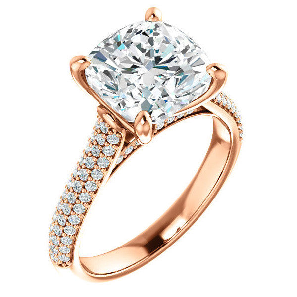 Cushion Moissanite Pave Cathedral Engagement Ring