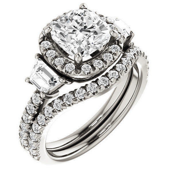 Cushion Three Stone style Engagement Ring