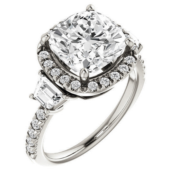 Cushion Three Stone style Engagement Ring