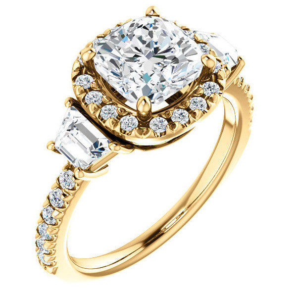 Cushion Three Stone style Engagement Ring