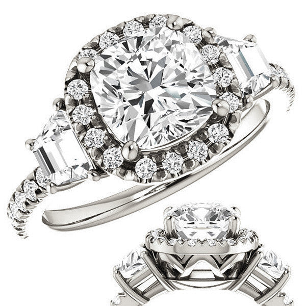 Cushion Three Stone style Engagement Ring