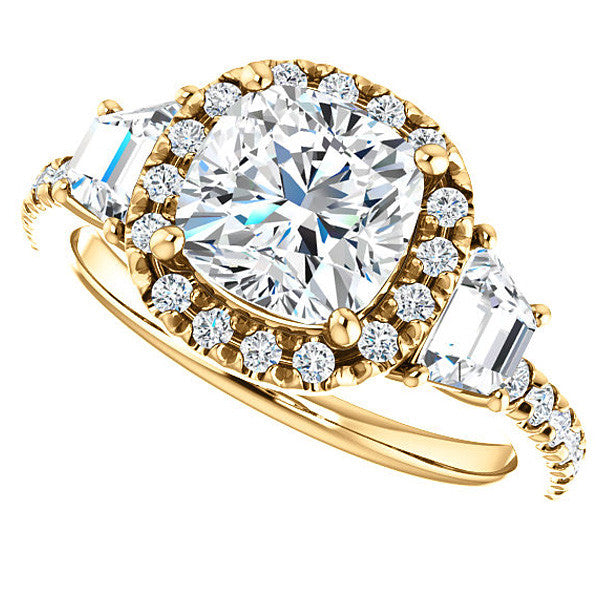 Cushion Three Stone style Engagement Ring