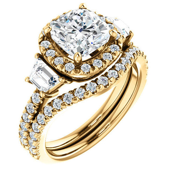 Cushion Three Stone style Engagement Ring